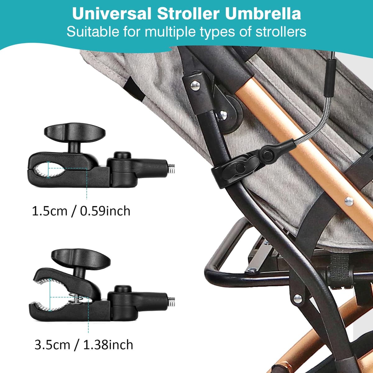 Universal Baby Parasol 50+ UV, Pushchair Parasols with Adjustable Clamp, 71cm Sun Umbrella for Pram, Stroller, Pushchair and Buggy, Baby and Infant Sun Protection Umbrella — view 5