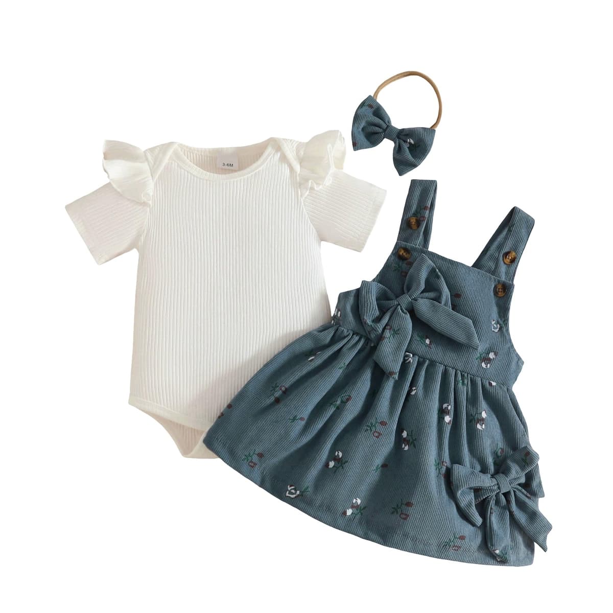 Conjuntos Falda Para Niña Recién Nacida Blusa de Manga Corta y Falda con Tirantes y Lazo Ropa de Verano Para Niña Bebé — view 7