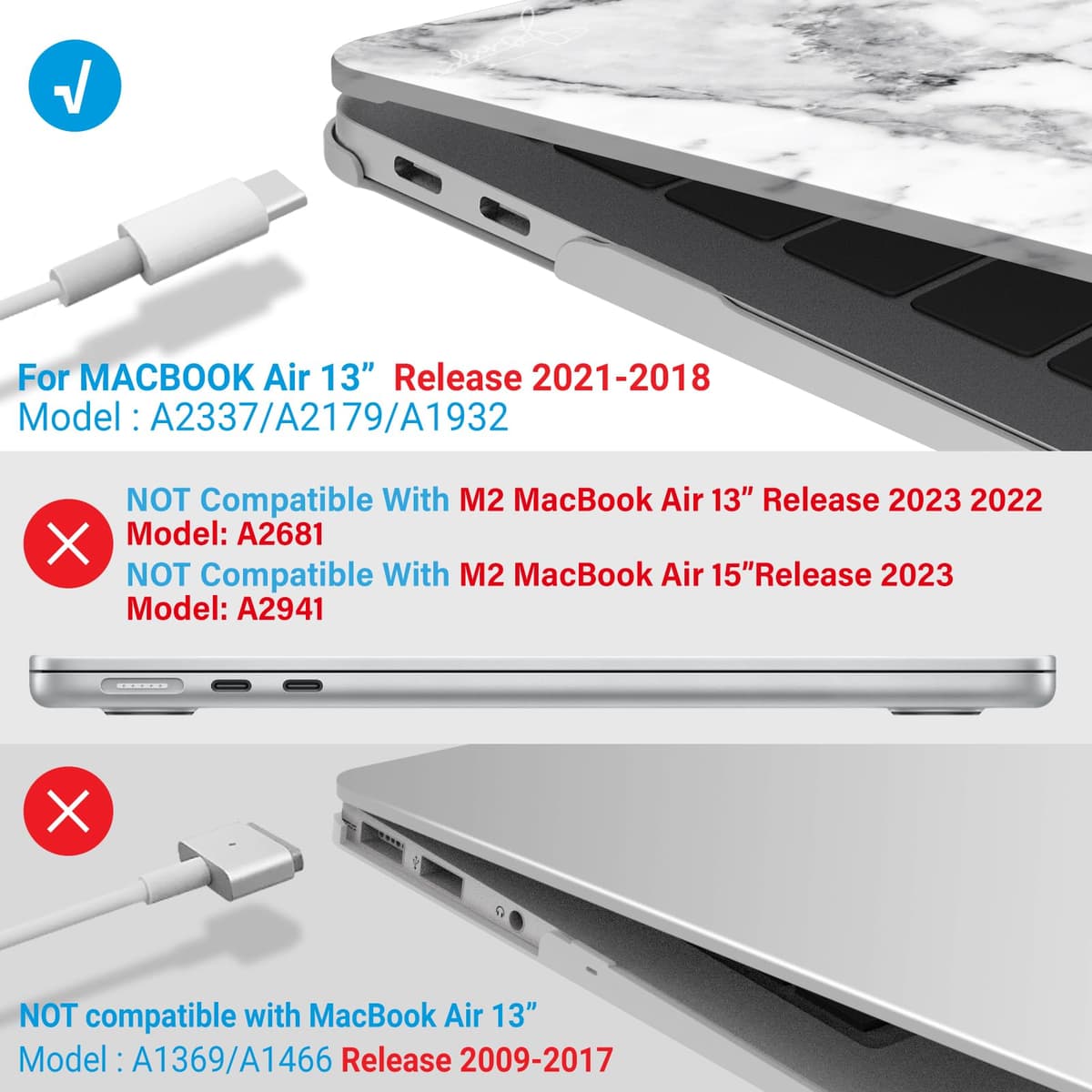 iBenzer 2020 MacBook Air 13 Inch Case M1 A2337 A2179 A1932 Plastic Hard Shell Case with Keyboard Cover for Apple Mac Air 13 Retina Display with Touch ID (2018-2020), White Marble, Mat. 13-WHMBMB. +1 — view 4