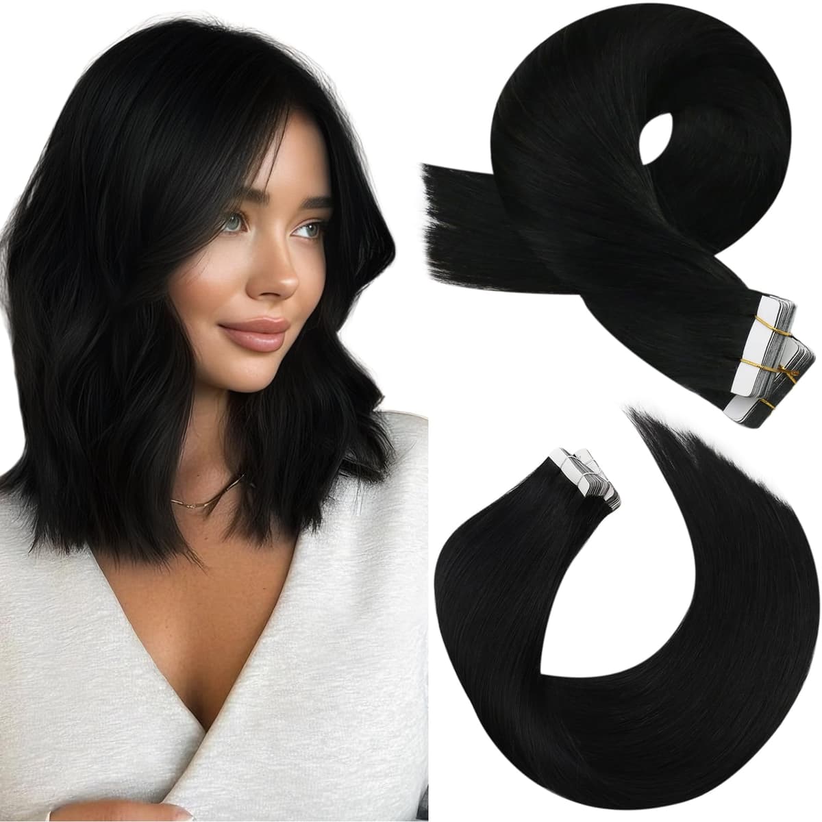 Moresoo Tape in Human Hair Extensions 20 Inch Highlight 50g/20pcs Tape in Hair Extensions Human Hair Ash Blonde with Platinum Blonde #P18/613 — view 93