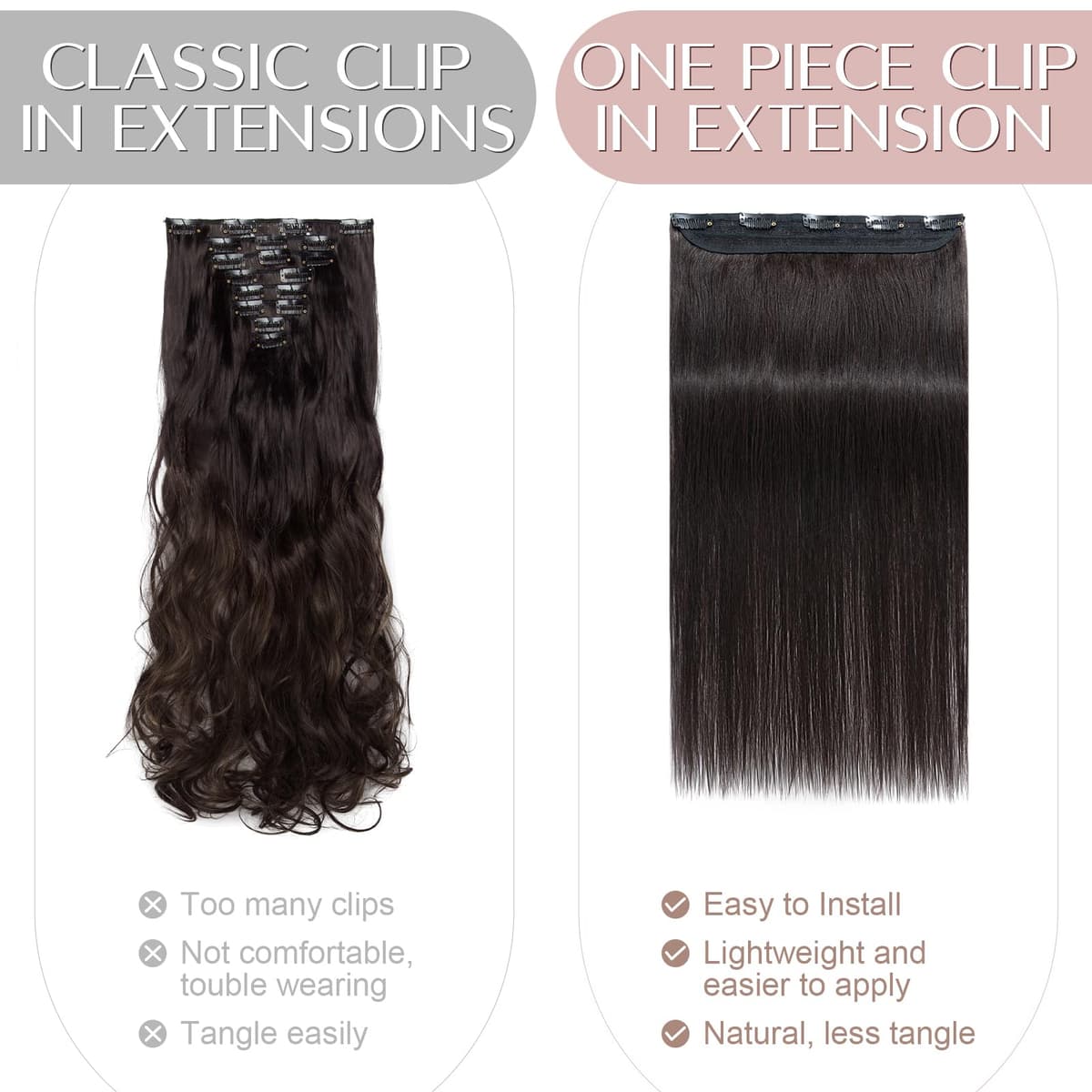20 inches SEGO One Piece Hair Extensions Clip in Human Hair [#1B Natural Black] Real Remy Hairpieces for Women 3/4 Full Head Straight Invisible (50g) — view 4