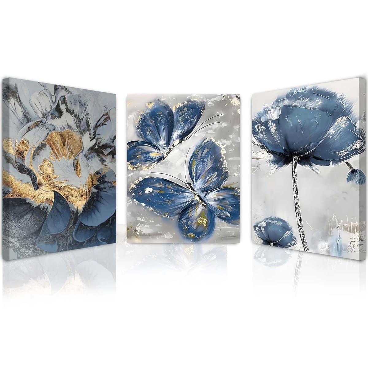 Qiukoo Set of 3 Modern Canvas Wall Art Framed Abstract Prints Waterproof Fabric with Hooks Wall Decoration Artwork Prints for Living Room Bedroom Pictures 12x16 Inch — view 9