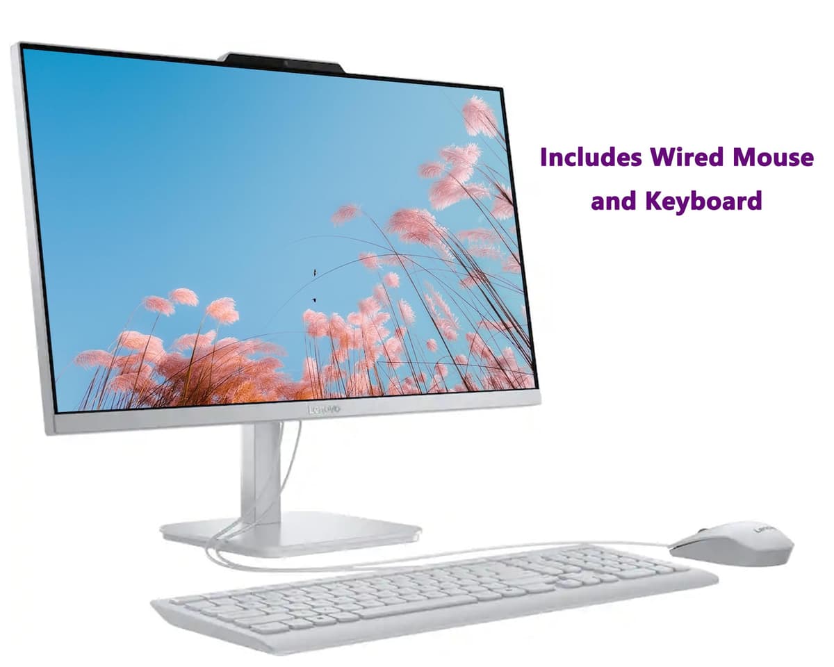 Lenovo A100 AIO Desktop| 23.8" FHD Anti-Glare All-in-One Computer|8GB RAM|256GB SSD| Intel 4-Core CPU| Webcam| Wi-Fi 6 | RJ-45|Windows 11| Weired Keyboard & Mouse| for Business & Students| RK Bundle — view 3