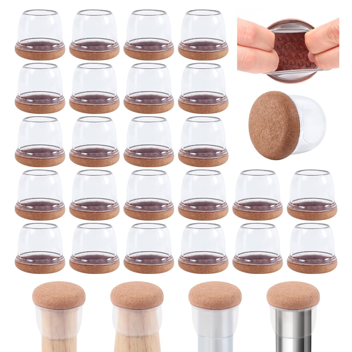 Ezprotekt Protectores de Suelo Transparentes para Patas de Silla 20-28mm, 16 Tapones de Silicona con Fieltro Envuelto, Fundas de Silicona Redondo — view 17