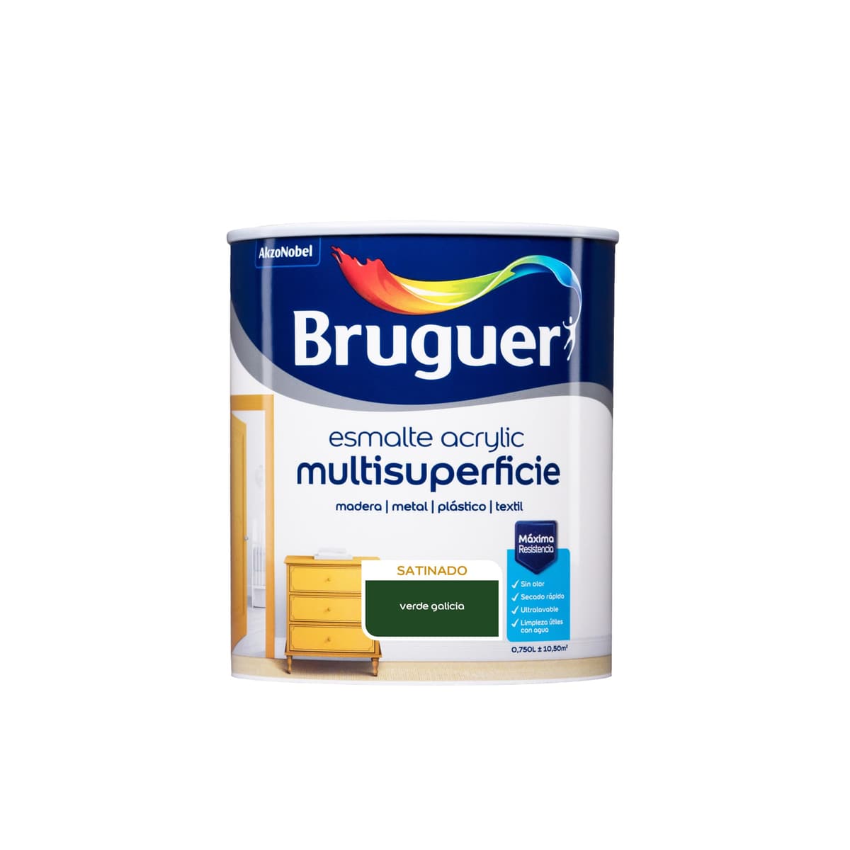 Bruguer Acrylic Multisuperficie Esmalte al agua Satinado - Pintura 750 mL, Blanco Permanente — view 110