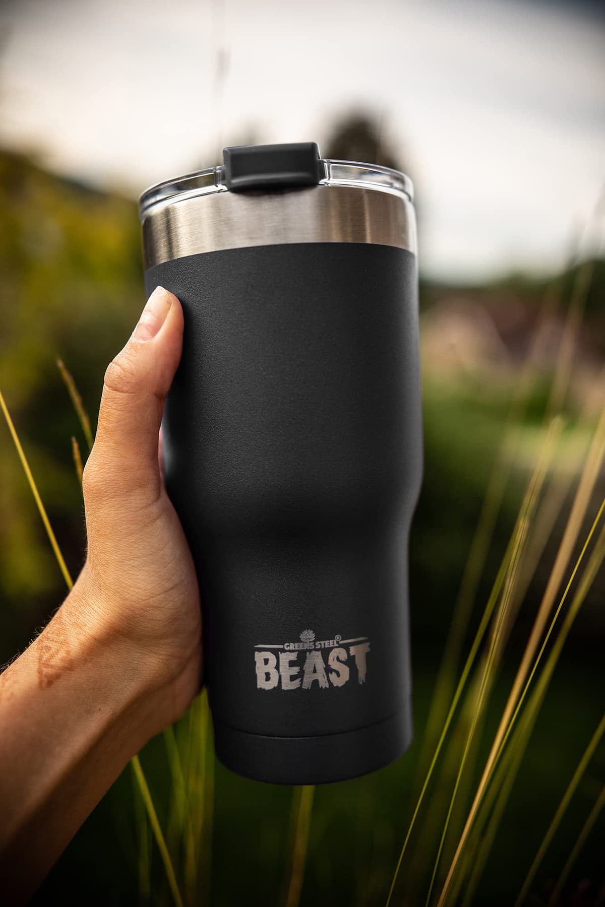 Greens Steel Beast Tumbler – 900 ml (30 oz), Negro Mate | Vaso de acero inoxidable reutilizable con aislamiento al vacío | con 2 pajitas y cepillo de limpieza | Termo de viaje de doble pared — view 8