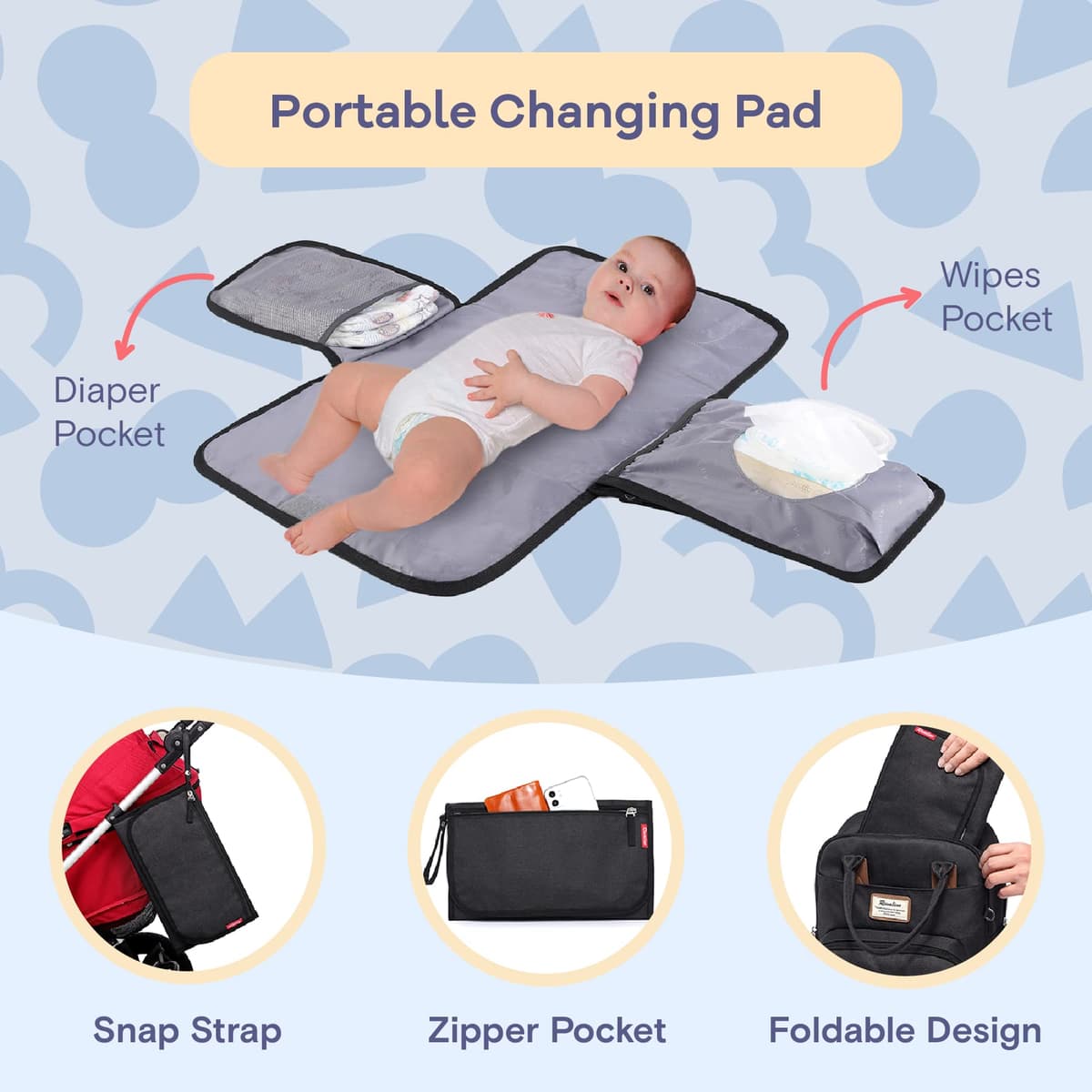 RUVALINO Baby Changing Bag Backpack, Neutral All-in-One Baby Bags for, Multifunction Large Travel Backpack with Portable Changing Pad, Stroller Straps, Pacifier Case and Insulated Pockets — view 2