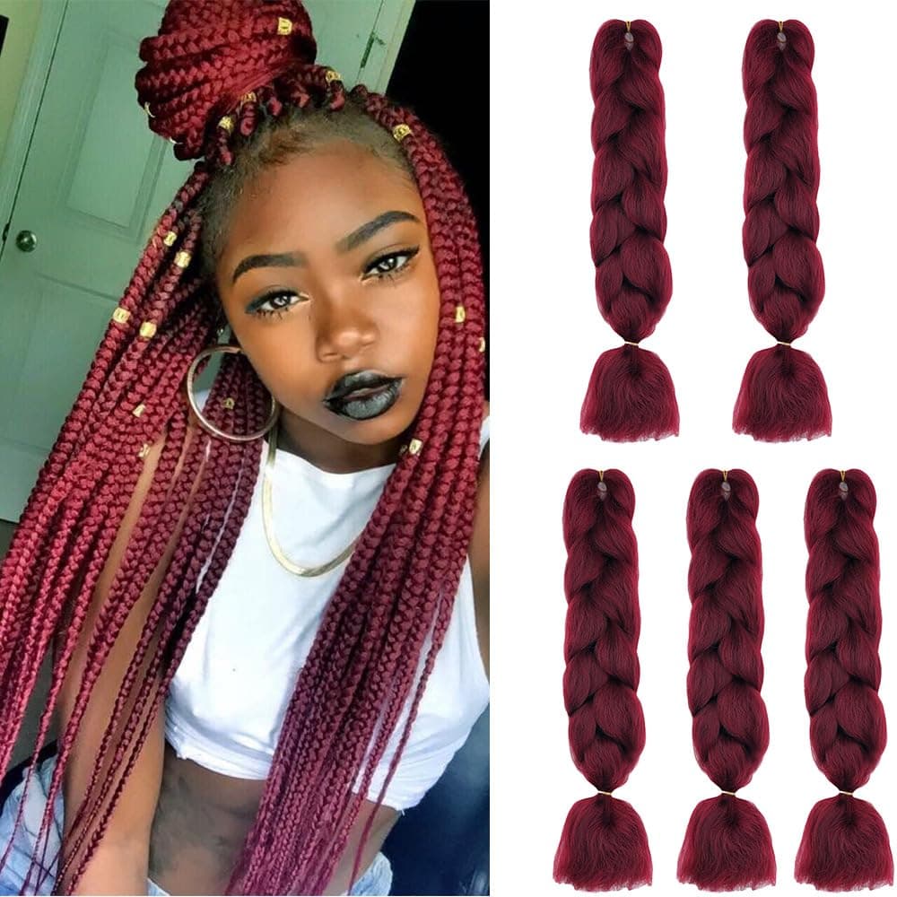 24" Braiding Hair Extension Jumbo Braids Synthetic 3bundles/pack Crochet Hair Afro Box Braid Heat Resistent (Dark Purple) — view 146