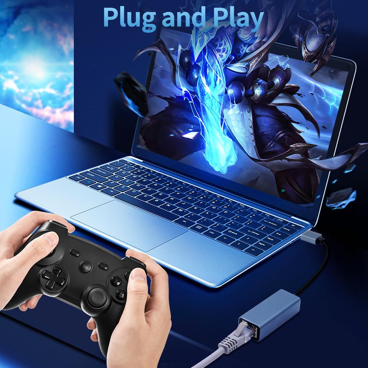 Adaptador USB Ethernet, Gigabit 1000Mbps Adaptador Ethernet a USB 3.0 RJ45 Compatible con Switch, MacBook, Laptop, Win 11/10/ 8.1/8, Mac OS, Linux — view 3