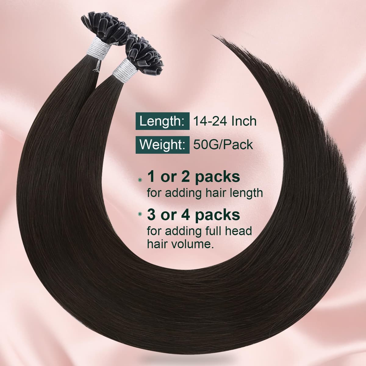Easyouth U Tip Hair Extensions Brown Keratin Tip Hair Extensions Real Human Hair Darkest Brown Keratin Hair Extension Human Hair with Natural Texture 18Inch 50G 1G/S — view 3