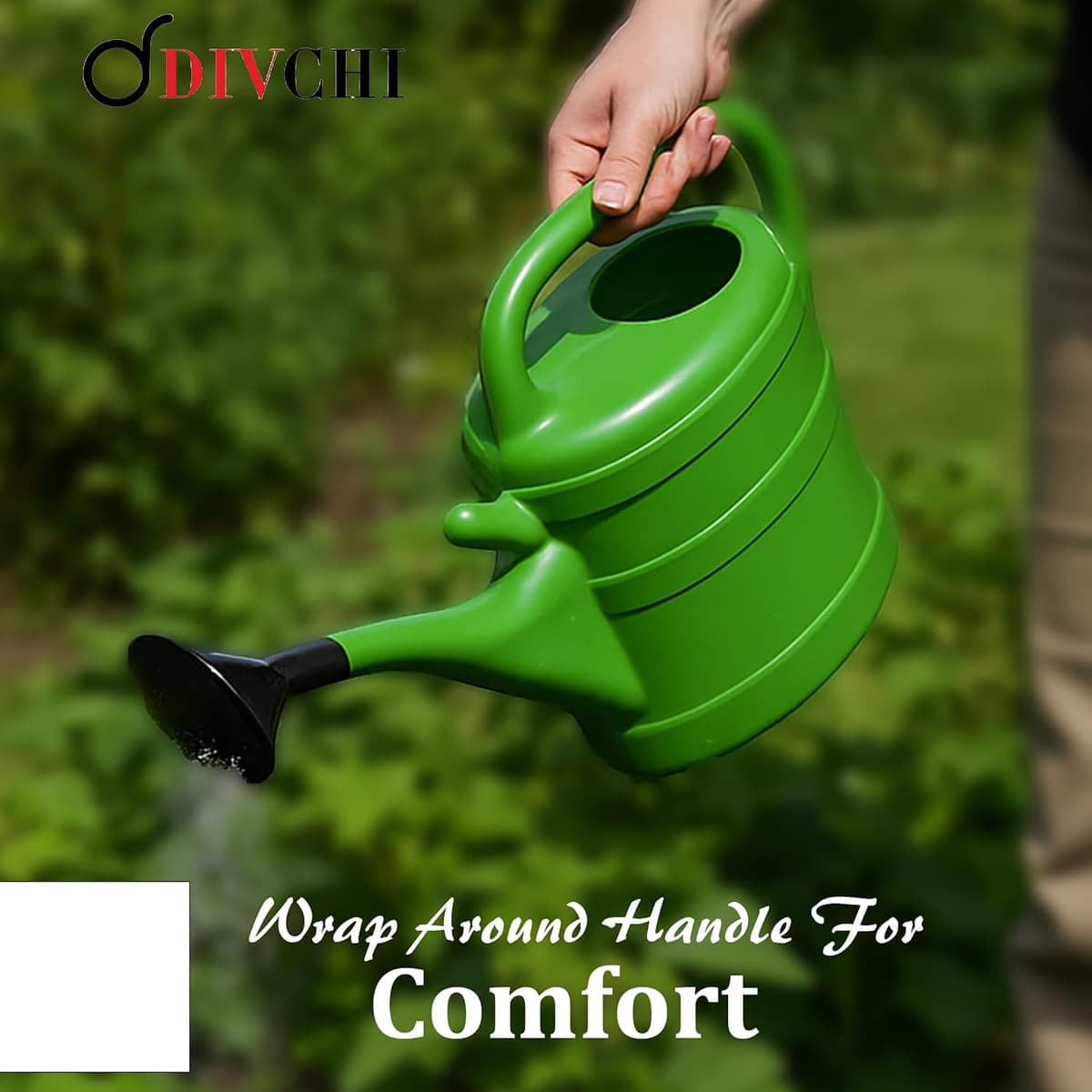 DIVCHI Green Plastic Watering Can with Wrap-Around Handle & Long Spout – Detachable Rose Sprinkler Head – Lightweight Garden Watering Can for Indoor & Outdoor Plant Care (6 Litre) 6 Litre Green — view 4