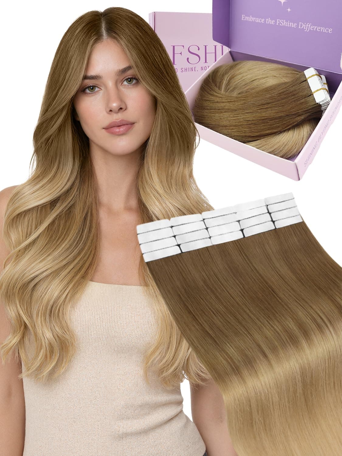Fshine Extensiones Pelo Natural Adhesivas Rubio Blanco Extensiones Remy Adhesivas 45cm 50g Tape In Hair Extensions Cintas De Cabello Pelo Natural Color 1000 — view 16