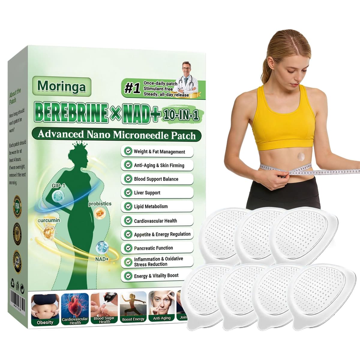6 Cajas Moringa x Berberine Patch 10 en 1, Parche Avanzado de Nano Microagujas, Ingredientes Naturales, Parche de Metabalance Profesional, Fácil de Aplicar, para Hombres y Mujeres (6 Cajas) — view 14