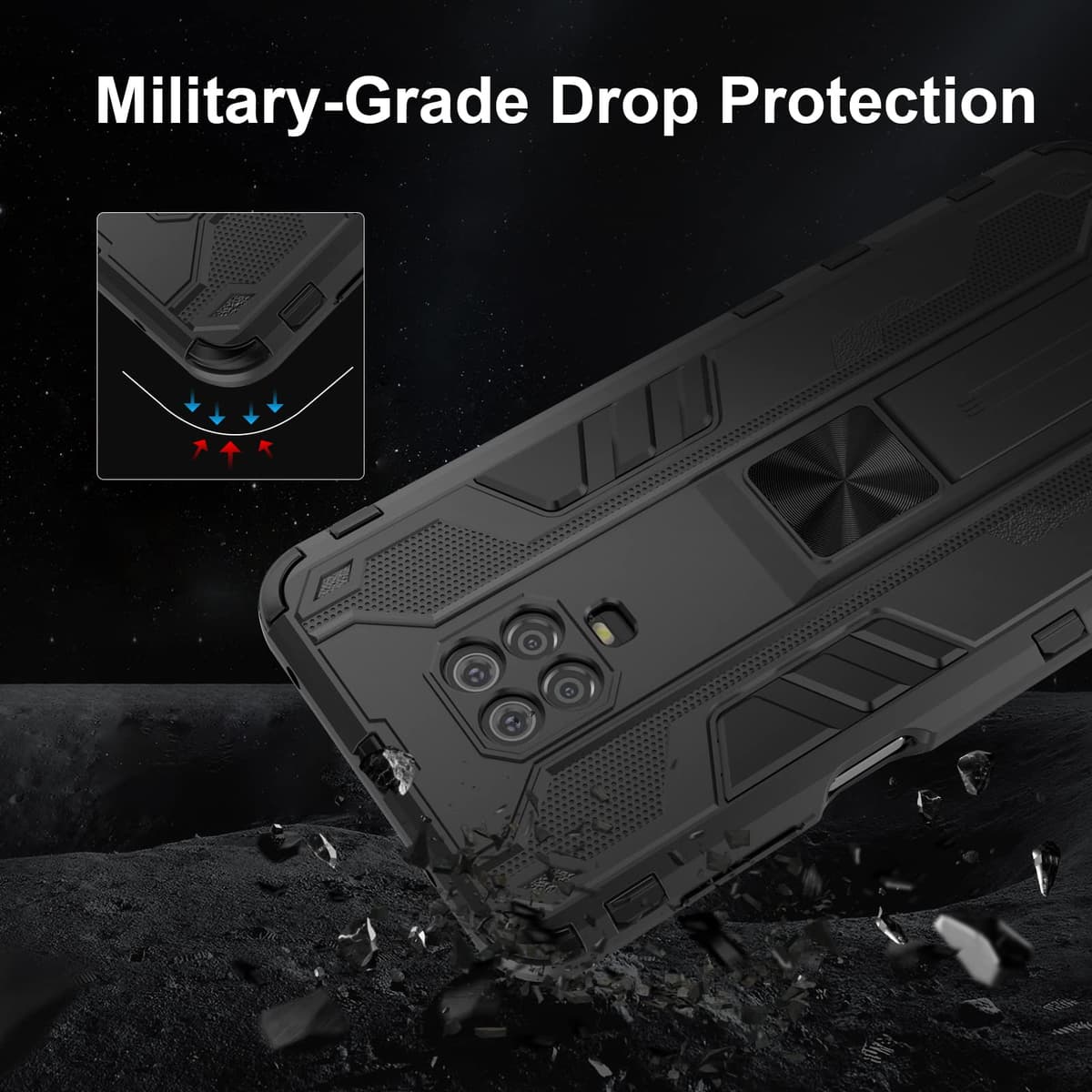 Funda para CMF Phone 2 Pro, Carcasa Antigolpes con Soporte anular metálico, Case Protectora de Grado Militar, Negro — view 1101