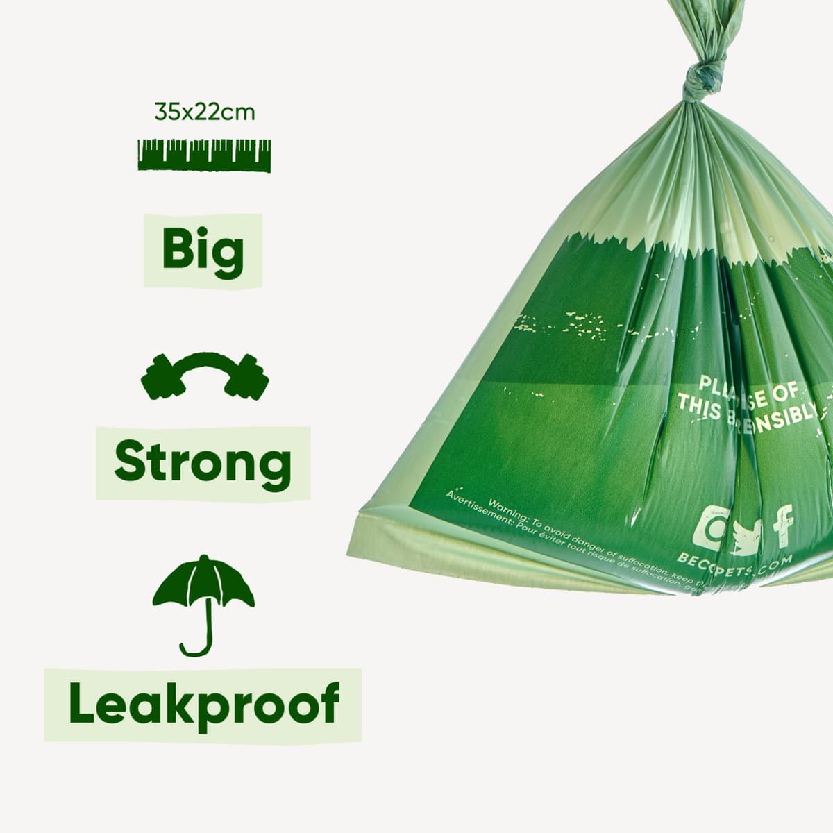 Beco Dog Poo Bags - Strong, Leakproof & Large - 94% Recycled Plastic, Extra Thick Dog Poop Bags, Heavy Duty - Unscented Refill Rolls, 270 Count — view 2