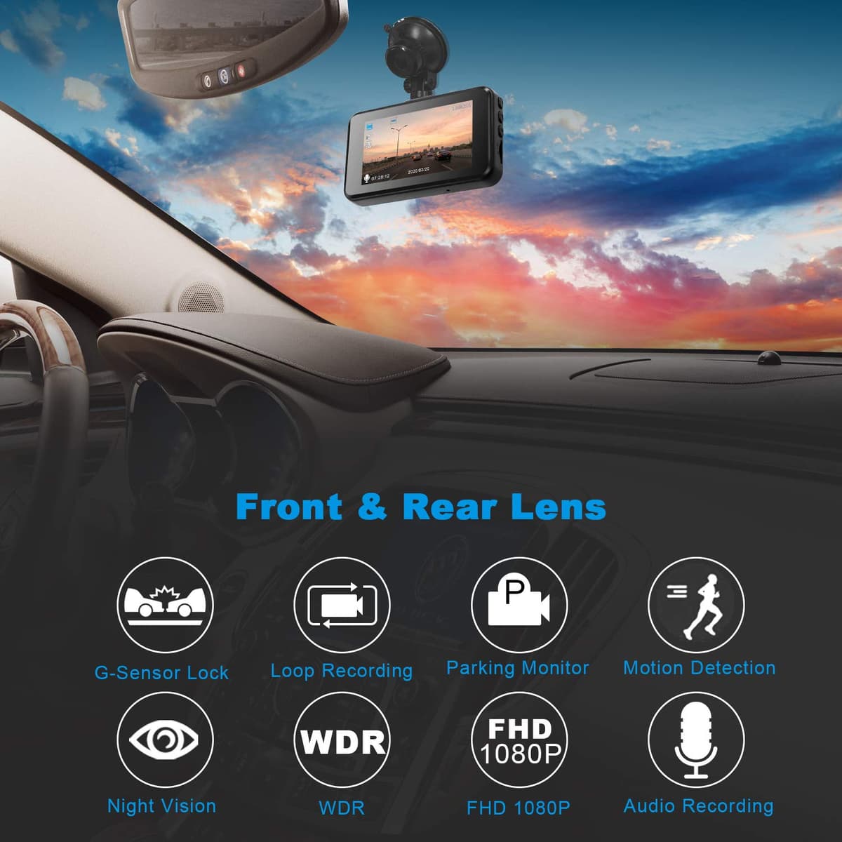 Dash Cam Front and Rear with 32GB SD Card 1080P FHD Dashcam for Car Dual Dashboard Camera with Night Vision,Loop Recording,G-sensor,Park Mode — view 2