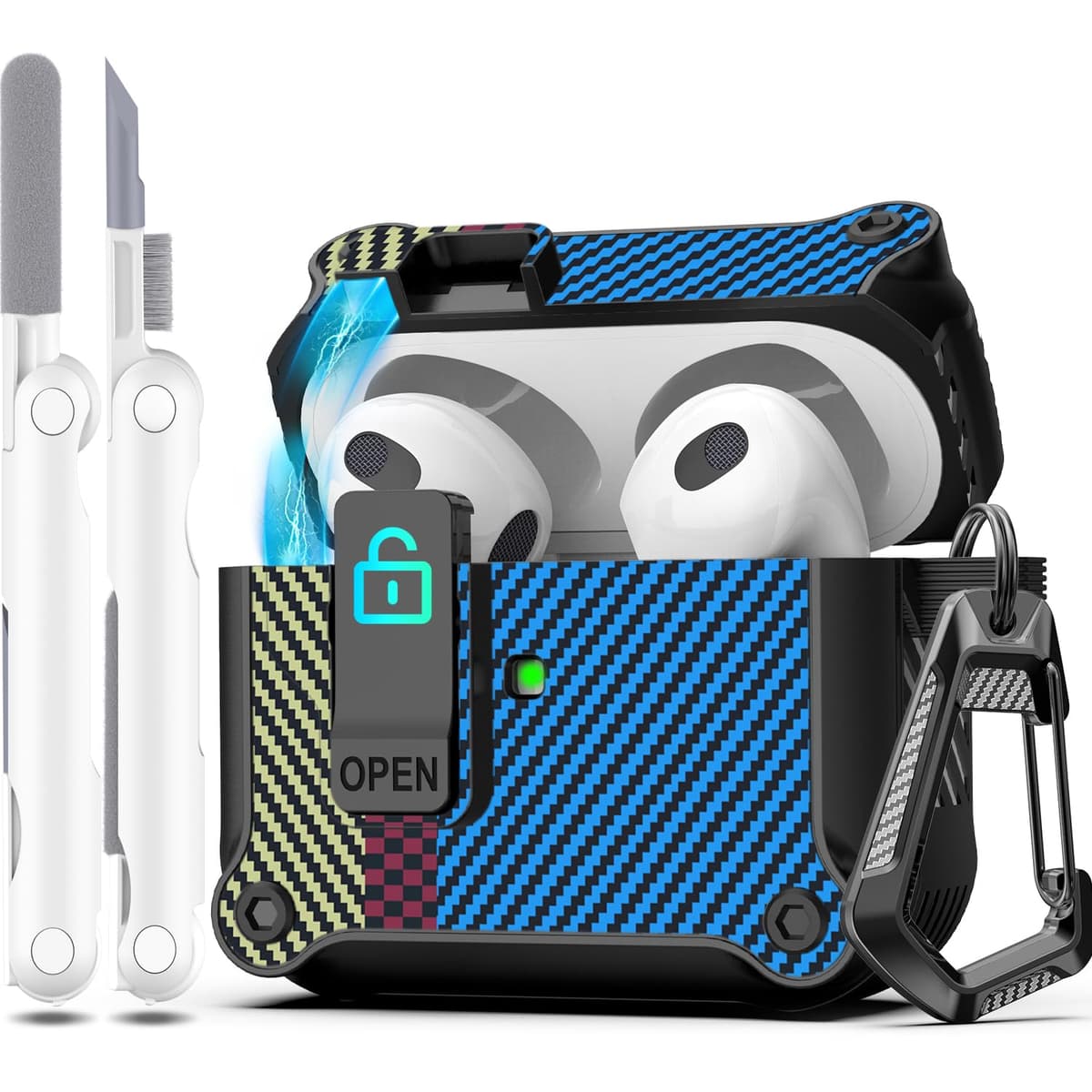 R-fun Compatible con AirPods Pro 2 Gen (Cubierta Auto emergente) con Kit de Limpieza, para Airpods Pro 2/1 Gen (2023/2022/2019), para Estuche Airpods Pro (USB-C/Lightning),Negro — view 9