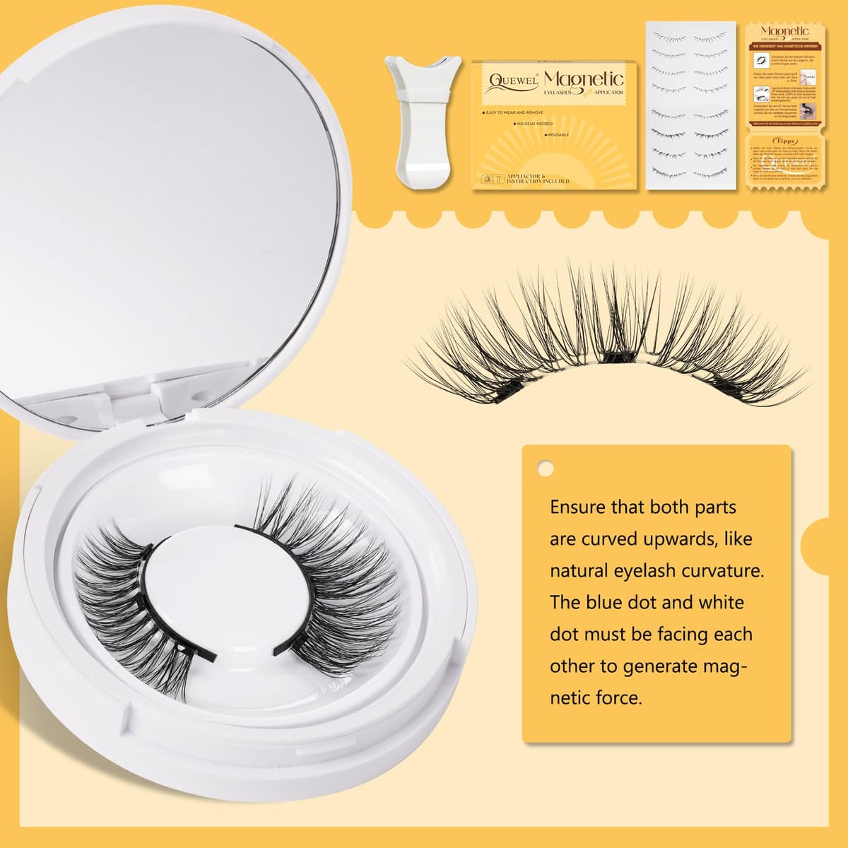 QUEWEL Magnetic Eyelashes Natural Look, Reusable Magnetic Lashes with Applicator, Soft Half Lashes without Eyeliner, Easy to Wear and Remove(Hei-style H) — view 7