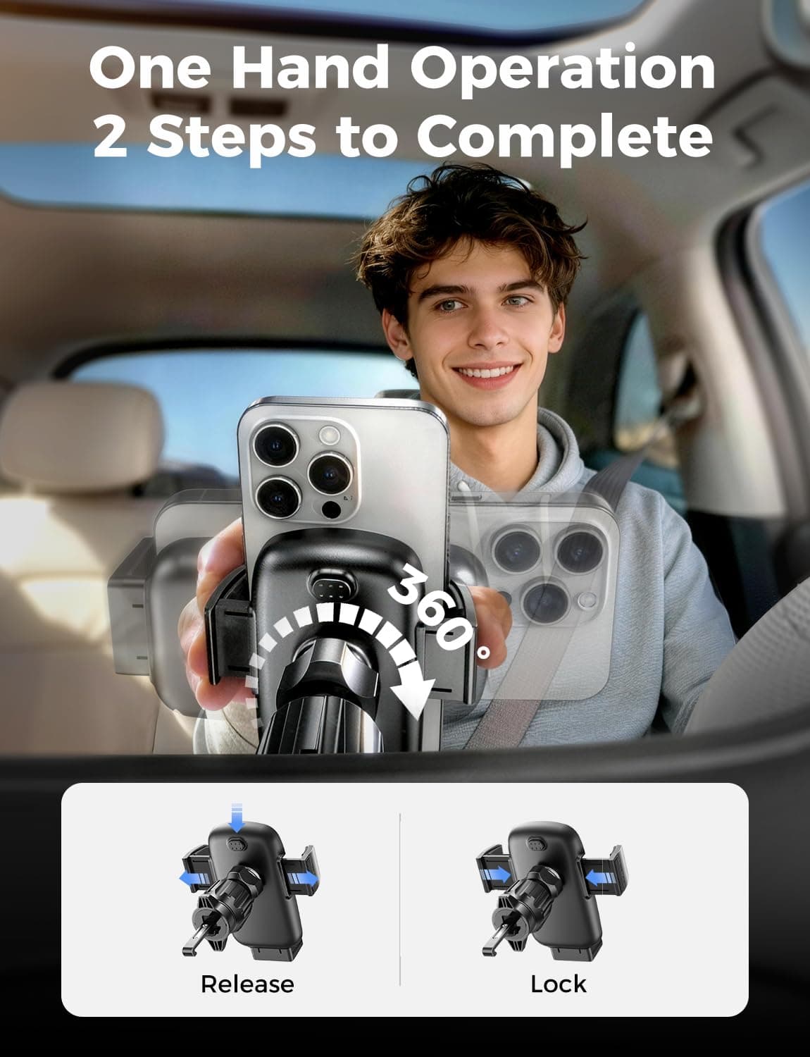 LISEN Car Phone Holder for Cars, Mobile Phone Holder Cars Air Vent, [Ultra Stable] Car Accessories Phone Mount Installation Equipment Best for iPhone 17 16 Pro Max Air Galaxy A55, All 4''-7''phones — view 3