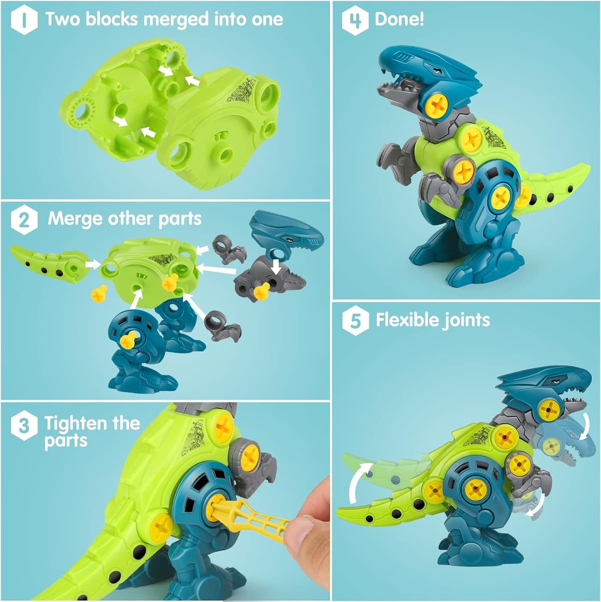 Dreamon Dinosaurios Juguetes para Niños 3 4 5 6 7 Años con Caja de Almacenamiento Taladro Eléctrico Construccion Juguete Dducativos Regalos para Niños Niñas — view 2