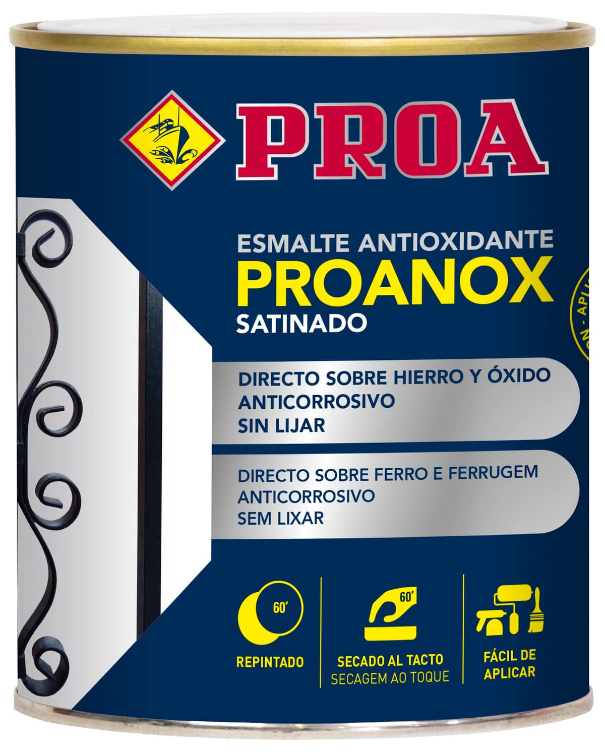 Esmalte antioxidante directo sobre óxido. SATINADO. RAL 7016. 750 ML. Pintar sobre hierro y óxido sin necesidad de imprimación. PROANOX.