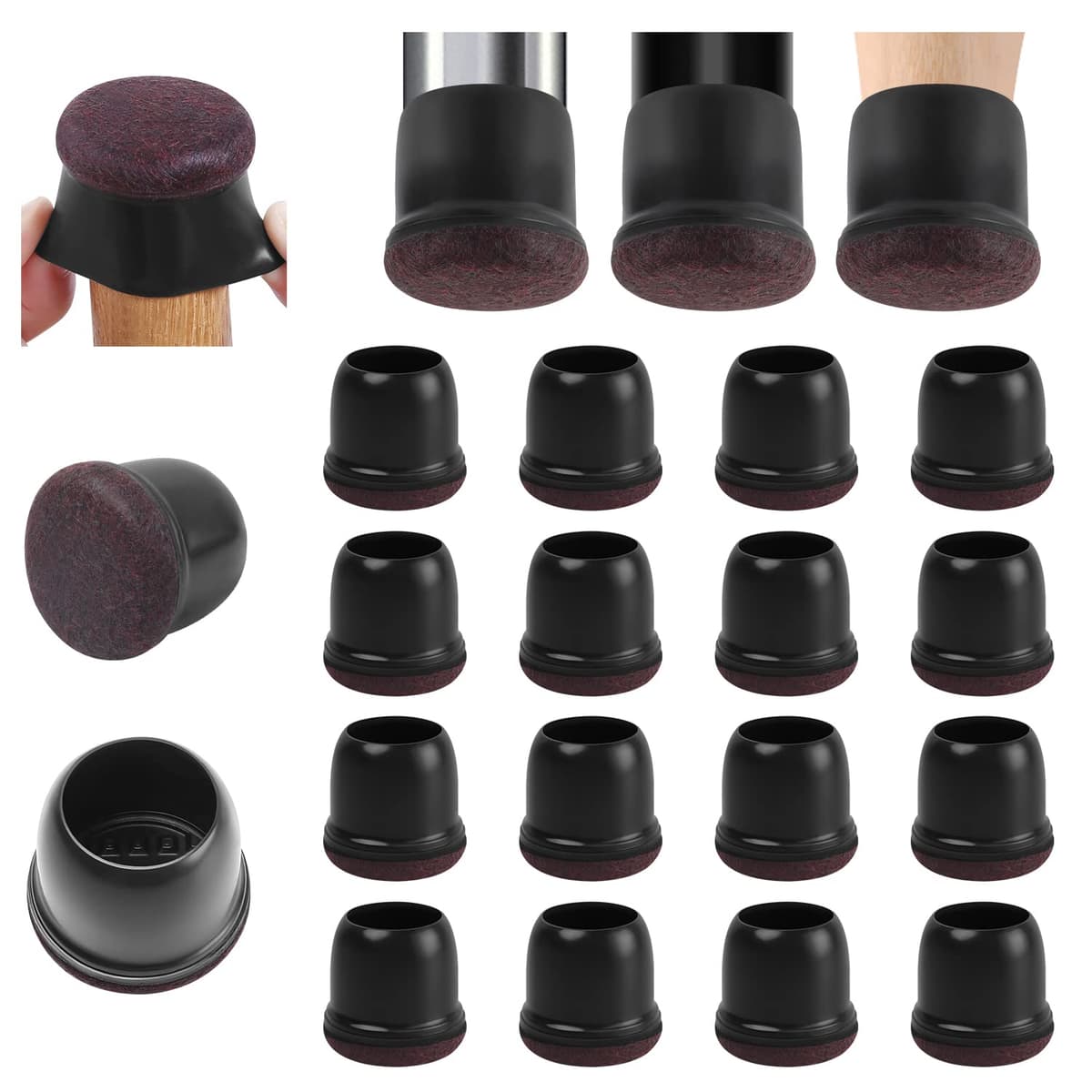 Ezprotekt Protectores de Suelo Transparentes para Patas de Silla 20-28mm, 16 Tapones de Silicona con Fieltro Envuelto, Fundas de Silicona Redondo — view 14