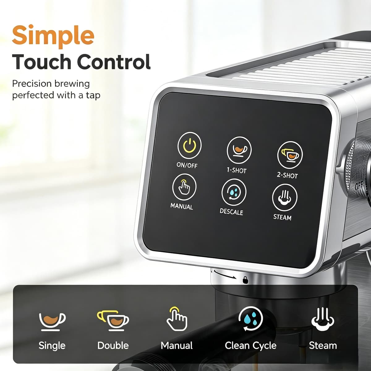 AMZCHEF Espresso Coffee Maker Self-Cleaning Function and Milk Frother — view 5