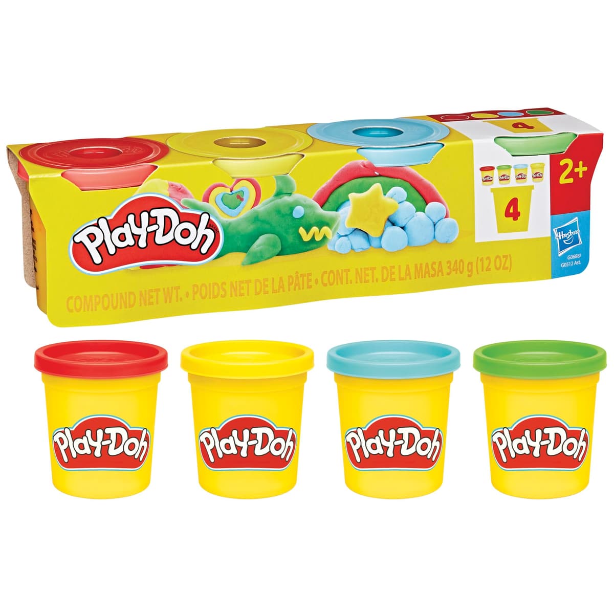 Play-Doh Pack de 4 Colores clásicos, Botes de 85 Gramos