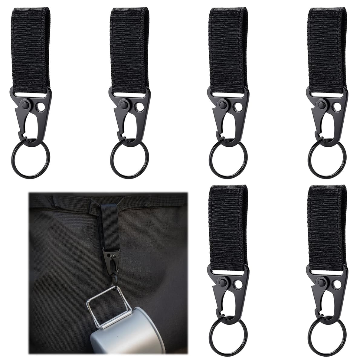 6 Piezas Mosquetón Táctico para Colgar, Llavero de Mosquetón Nylon Colgante Cinturón para Senderismo, Acampar, Actividades al Aire Libre para Acampar Senderismo Actividad al Aire Libre(Negro