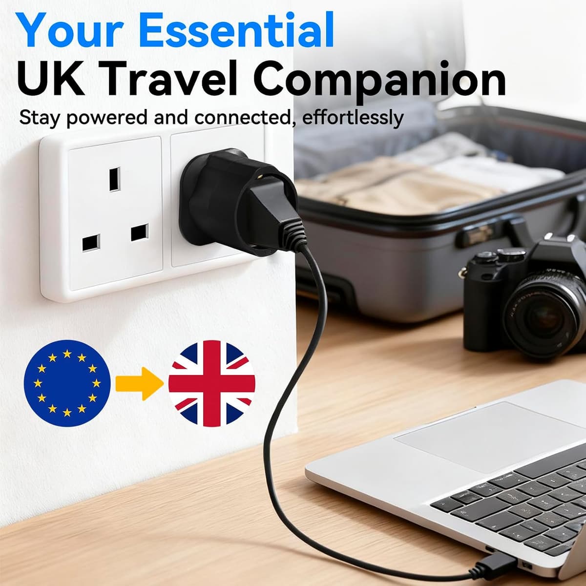 VGUARD European to UK Plug Adaptor, BS8546 Certified Travel Adapter 2-Pin to 3-Pin, EU Schuko to UK Plug with 13A Fuse for Eu — view 4