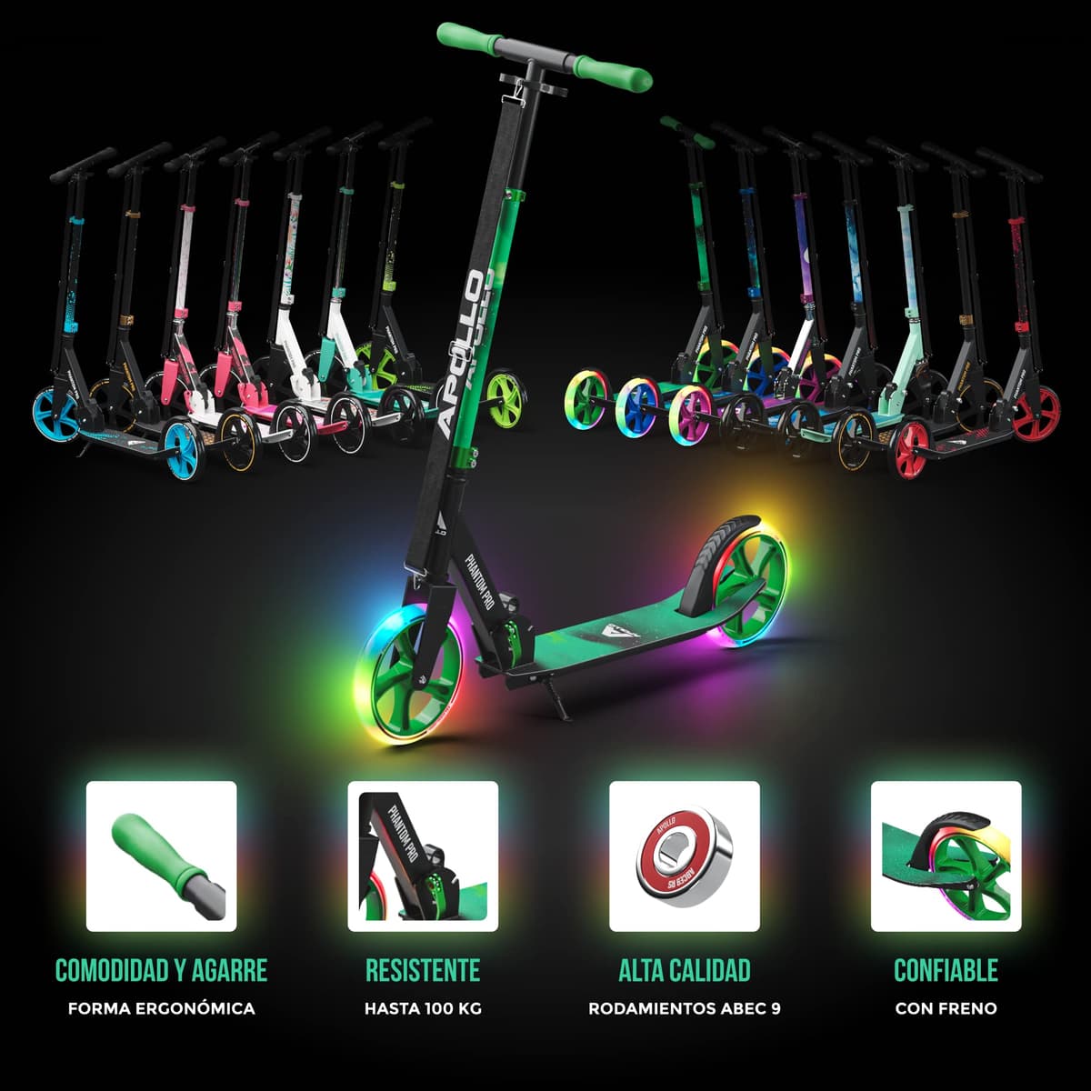Apollo Phantom Pro City Scooter – Ruedas XXL, Plegable, Altura Regulable, Patinete para Adultos, niños y jóvenes, Compacto — view 6