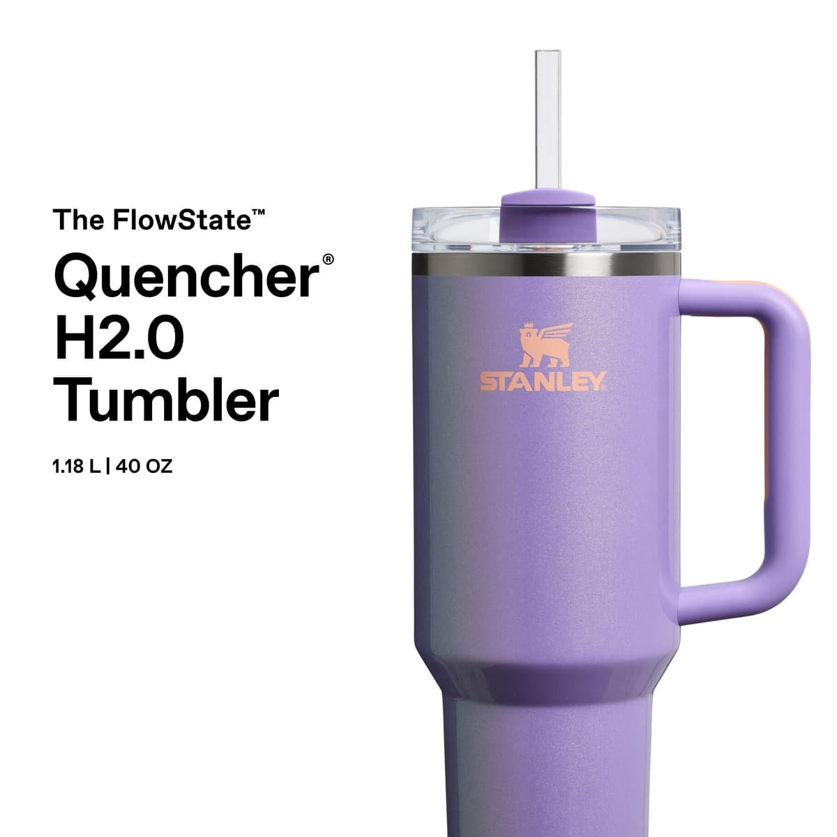 Stanley Quencher H2.0 Flowstate Tumbler 1.2L – Cold for 11 Hours – Iced for 48 Hours – Metal Water Bottle with Straw, Handle and Lid – Dishwasher Safe – Travel Mug for Cold Drinks – Periwinkle Shimmer — view 3