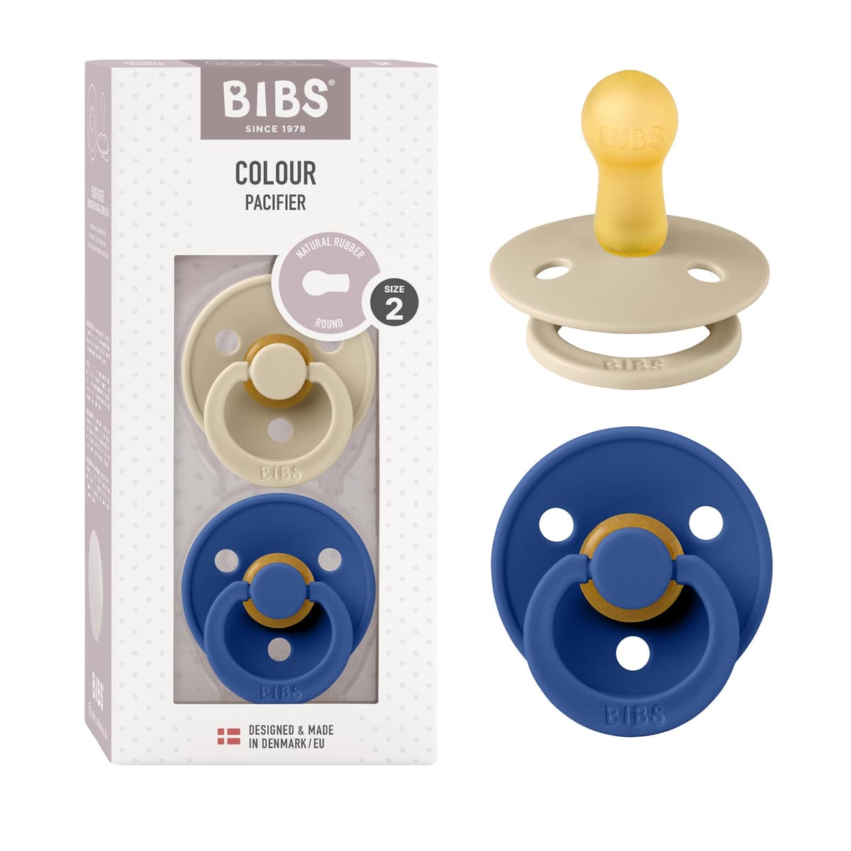BIBS Colour Soother 2-Pack, BPA Free Dummy Pacifier, Round Nipple. Natural Rubber Latex, Size 2 (6-18 Months), Sky Blue/Steel Blue — view 19