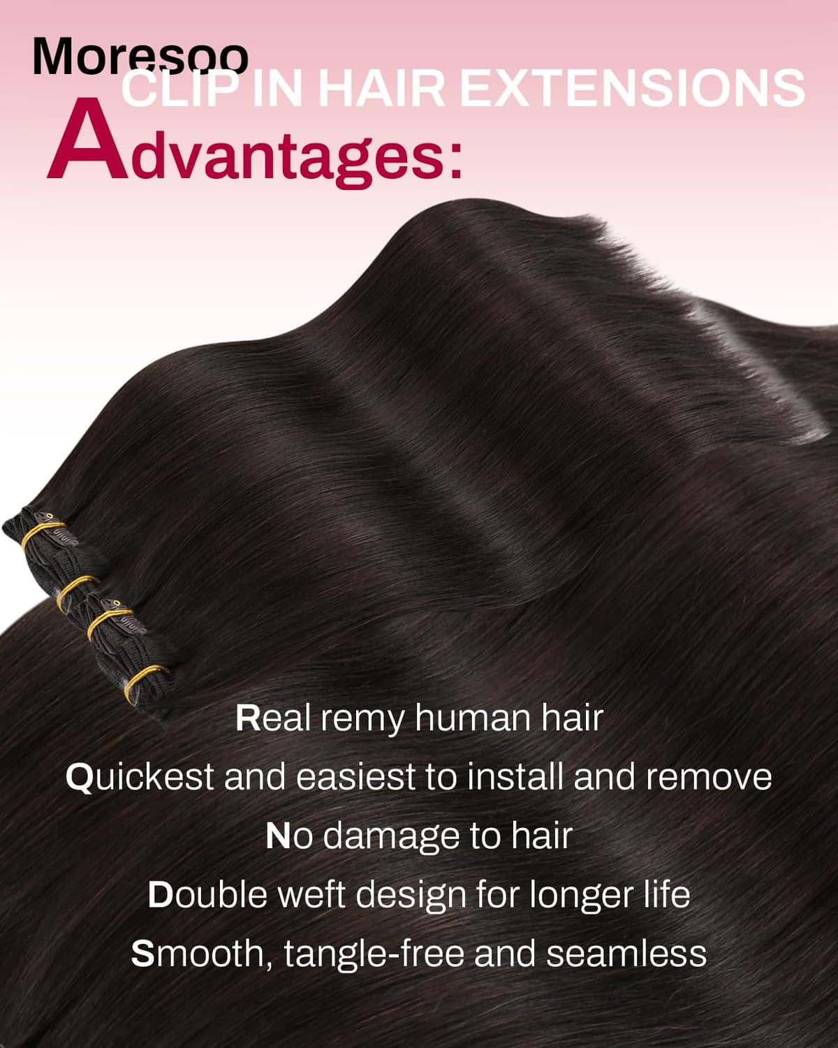 Moresoo Hair Extensions Clip in Real Hair Dark Brown Invisible Full Head Clip in Human Hair Extensions Brunette Shoulder-length Short Remy Hair 12 Inch 5 Pieces/80g #2 — view 2