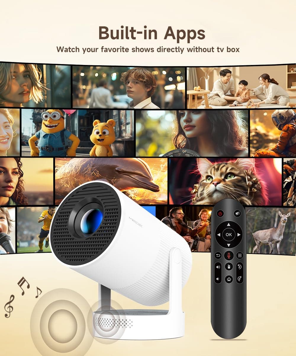 Mini Beamer Portátil, Proyector 4k 1080P Full HD Soporte 260ANSI Enfoque Eléctrico, Videoproyector WiFi 6 BT 5.4, Cine Proyector 180 ° Se Puede Girar para TV Stick — view 2