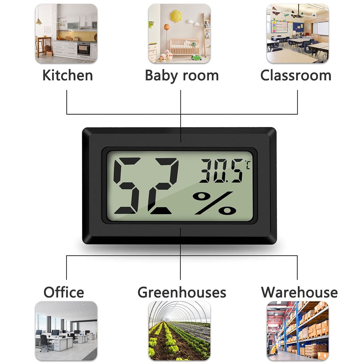 Thlevel Mini Higrómetro Termómetro Digital Casa Interior y Exterior Temperatura y Medidor de Humedad para la Sala Estar Invernadero Bodega Sótano Almacén 6PCS — view 7