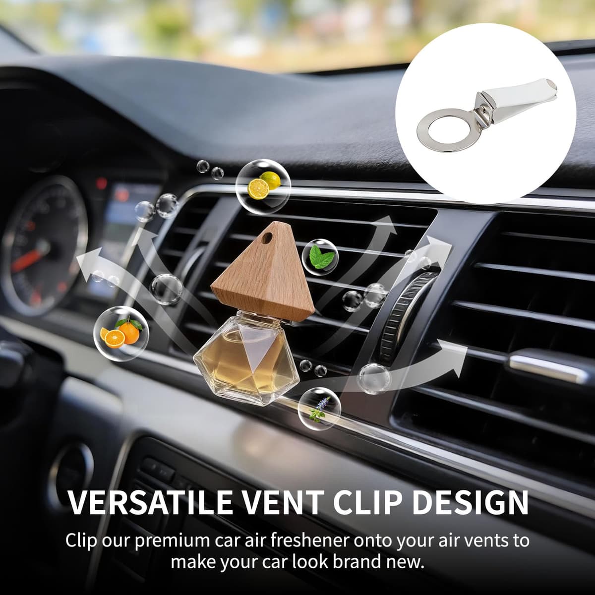 2 Pack Car Air Fresheners Citrus Orange Blossom & Forest Breeze Scent, Automotive Air Freshener with 2 Vent Clip, Strong Flower Perfume Car Diffuser Long Lasting up to 60 Days for Men & Women — view 6