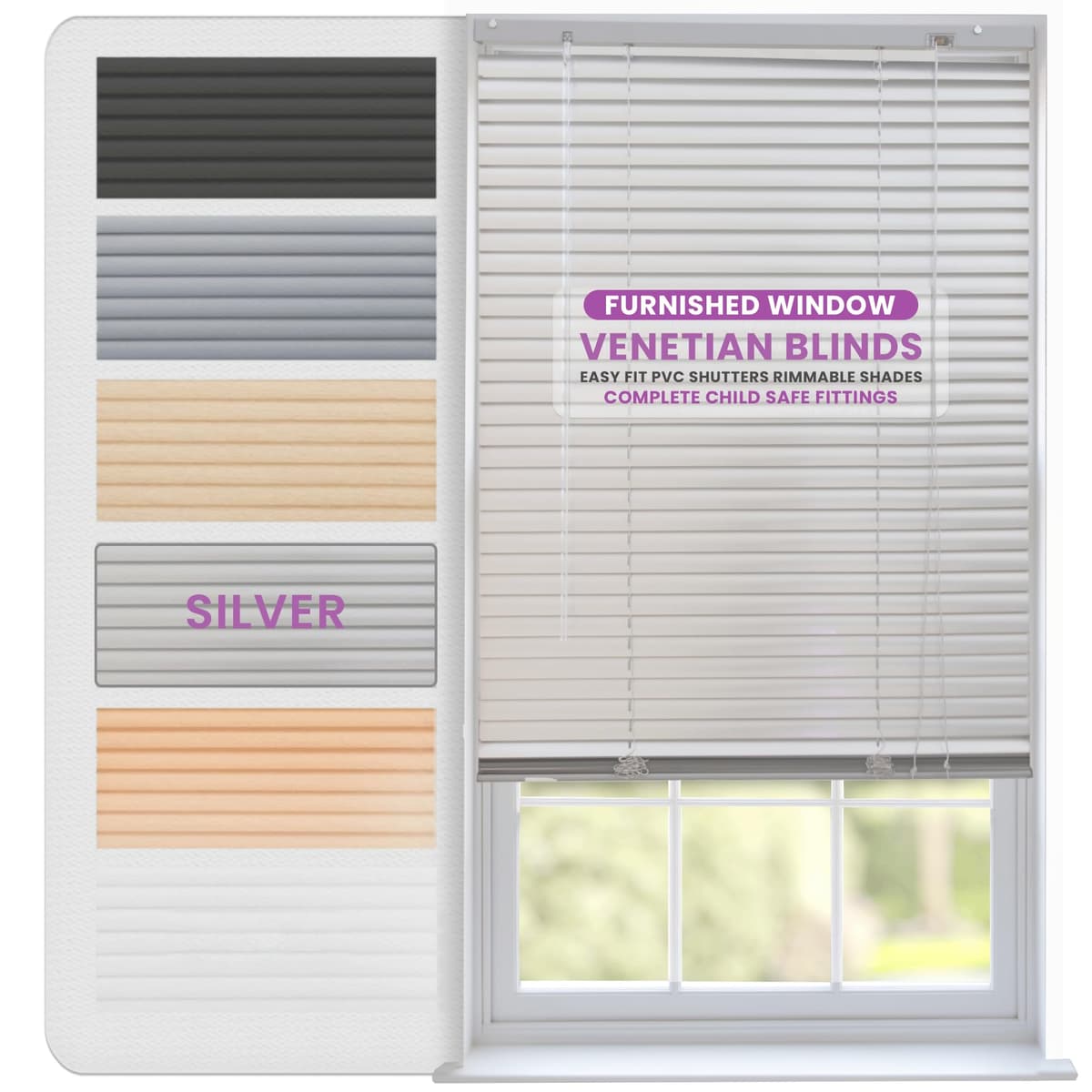 FURNISHED Venetian Blinds Window Venetian Blind Easy Fit PVC Shutters Trimmable Shades for Home Kitchen Windows Treatment Shutters 25mm Slats Complete Child Safe Fittings - White 75W x 150L cm — view 11