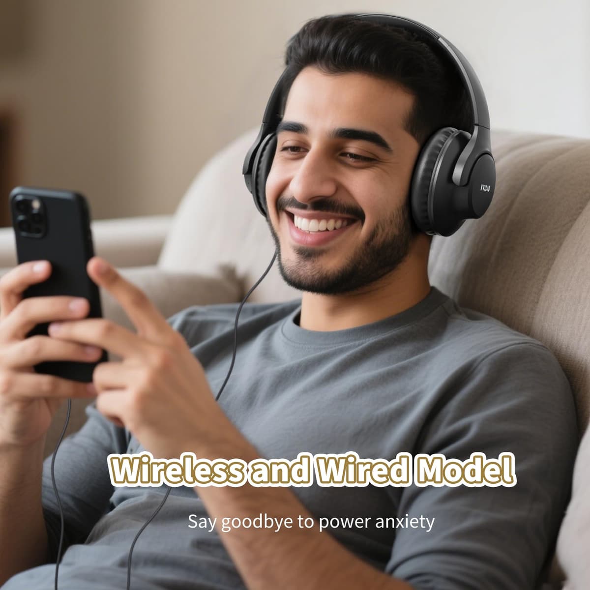 KVIDIO Bluetooth Headphones Over Ear, 65 Hours Playtime Wireless Headphones with Microphone, Foldable Lightweight Headset with Deep Bass,HiFi Stereo Sound for Travel Work PC Cellphone (Black) — view 8