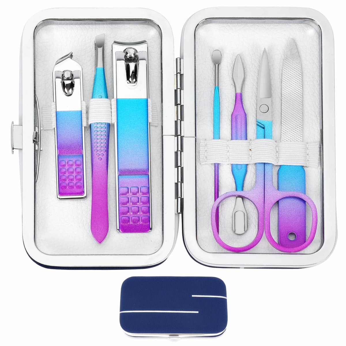 Juego de cortaúñas de acero inoxidable para mujeres y hombres, herramientas de cuidado personal con estuche de viaje portátil, herramientas de manicura y pedicura, kit de aseo para mujeres y hombres — view 10