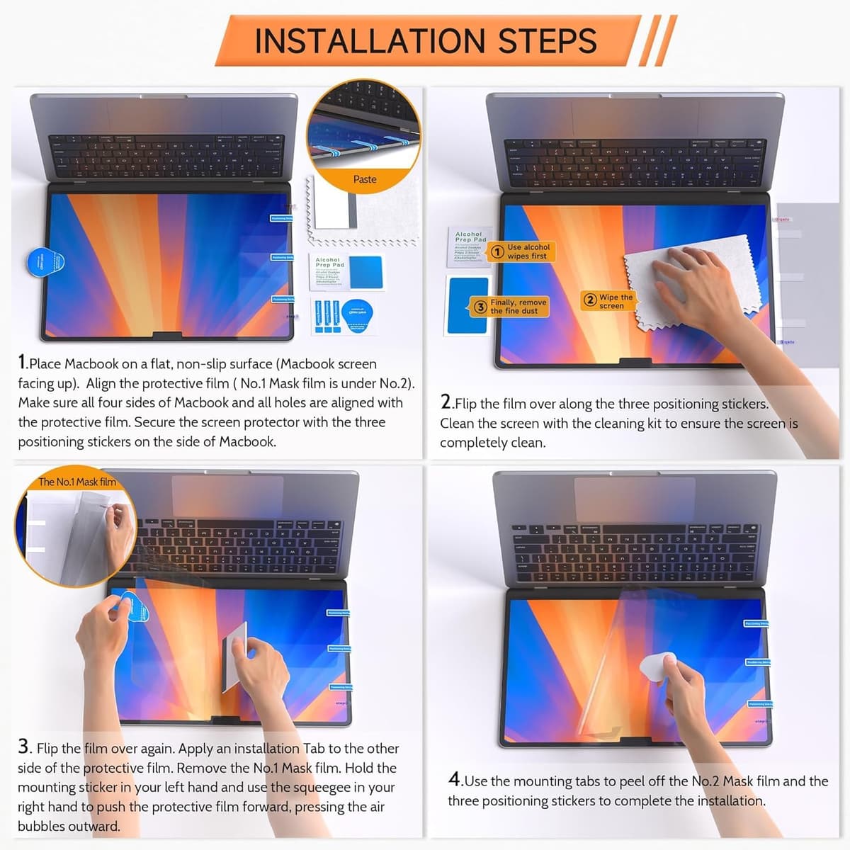 Mamol 360° Privacy Screen for Macbook Pro 13 Inch (2016-2022, M1, M2) & Air 13 inch (2018-2021, M1), Anti Glare Blue Light Filter, Nano No Glue Anti Spy Black Protector for Mac Pro 13'' Laptop — view 8