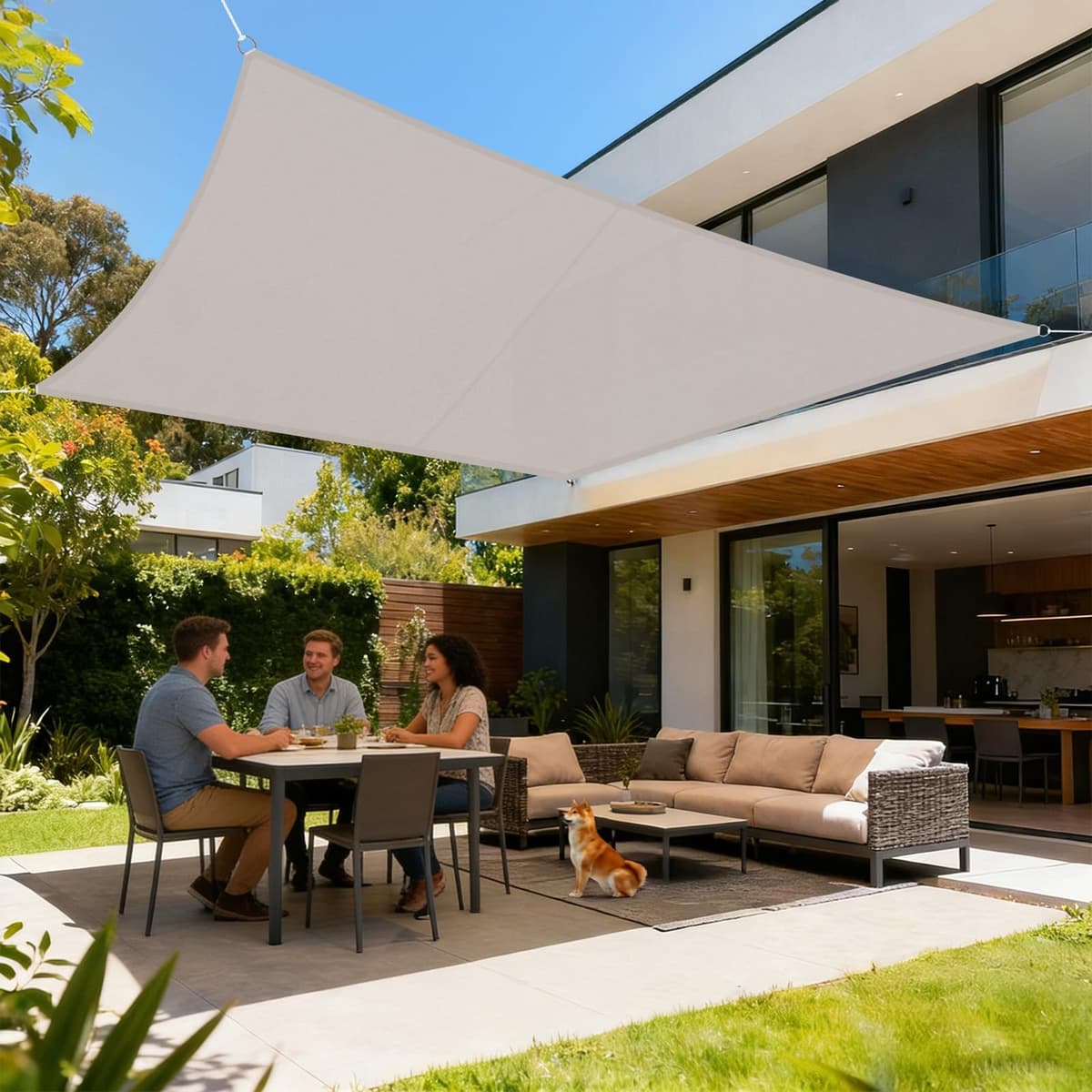 LOVE STORY Toldo Vela de Sombra Impermeable Triangular 3x3x3m Protección Rayos UV PES Toldos para Patio, Exterior Terrazas, Jardín, Balcon (Crema) — view 48
