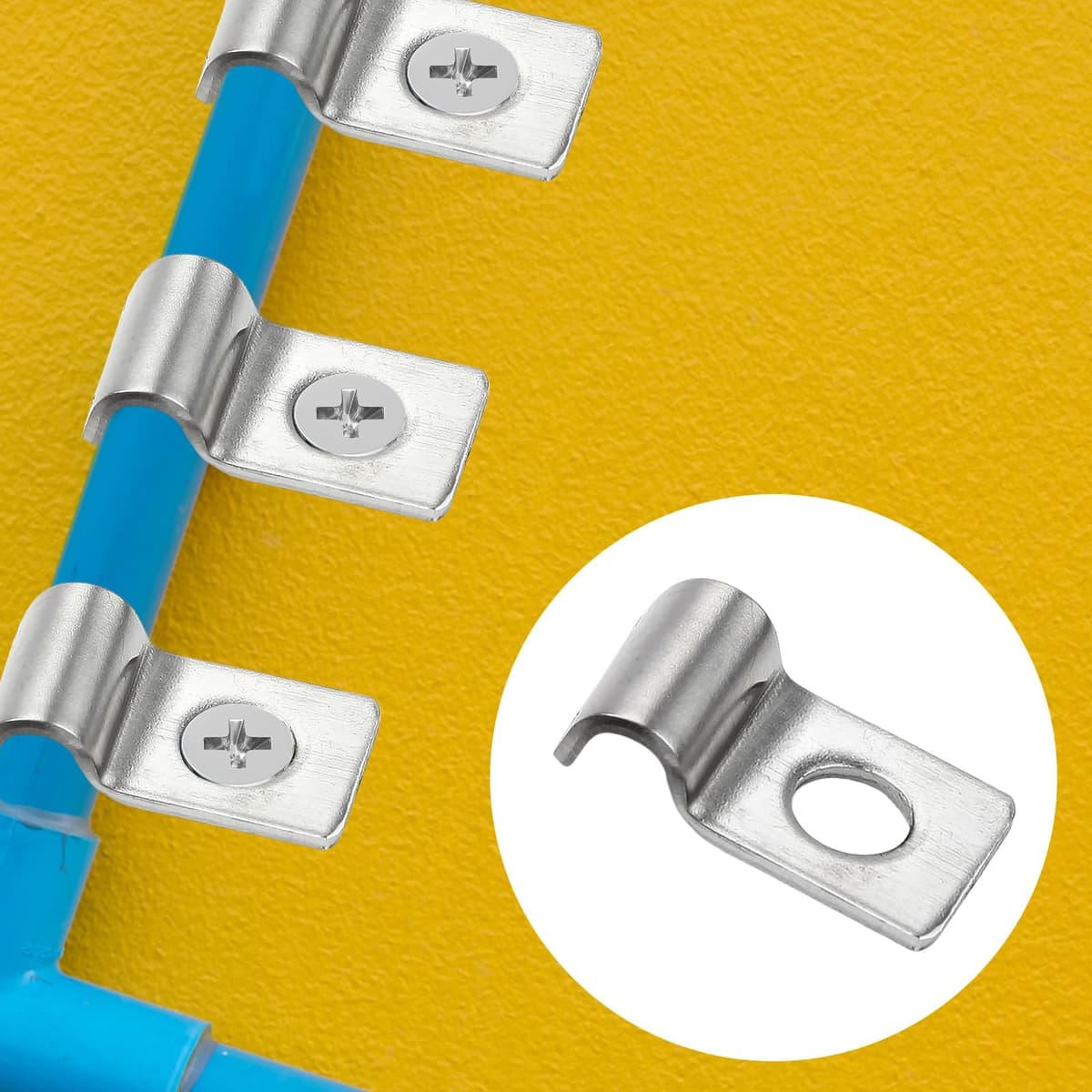 50 Piezas Grapas para Cables Pared Acero Inoxidable 304 Espesado Sujeta Cables Pared Abrazaderas Metalicas para Cable Orificio Unico en Forma de U para Fijar Cables, Alambres y Tubos (4mm) — view 5