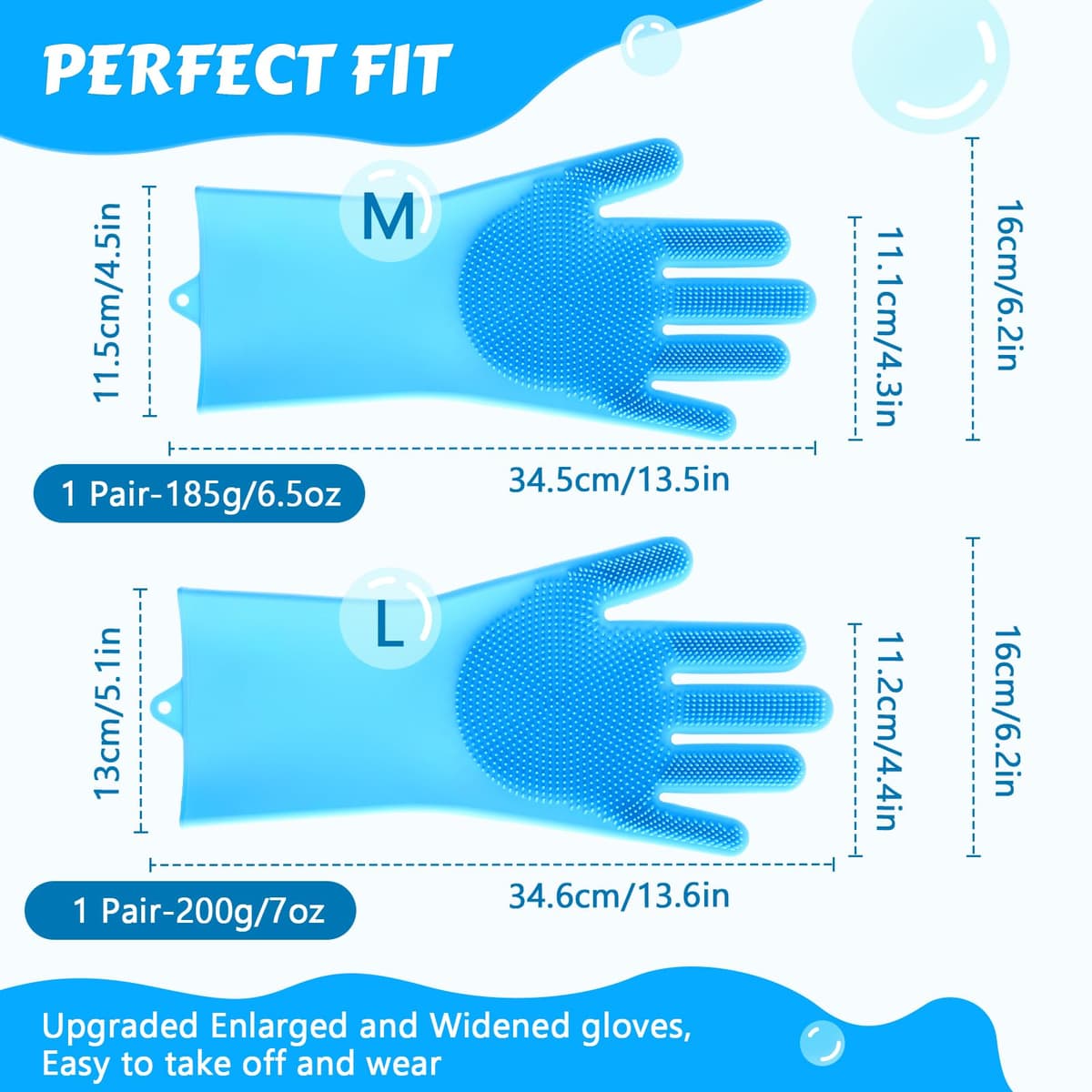 Pecute Pet Grooming Gloves - Heat Resistant Silicone Gloves with High-Density Teeth, Enhanced Five Finger Design for Bathing and Massaging Dogs and Cats, Blue — view 6