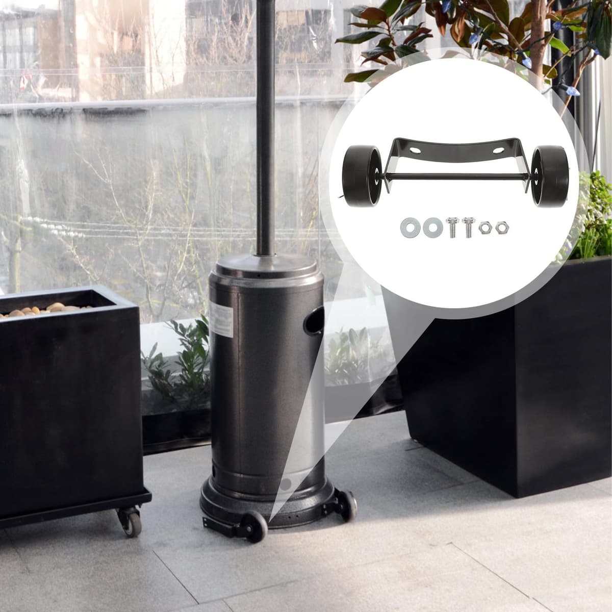 Toyvian Kit de Ruedas para Calentador de Gas de Patio Ruedas de Hierro Negras Resistentes para Exteriores Piezas de Repuesto para Estufa Portátil Tornillos Incluidos Movilidad Fácil y — view 2