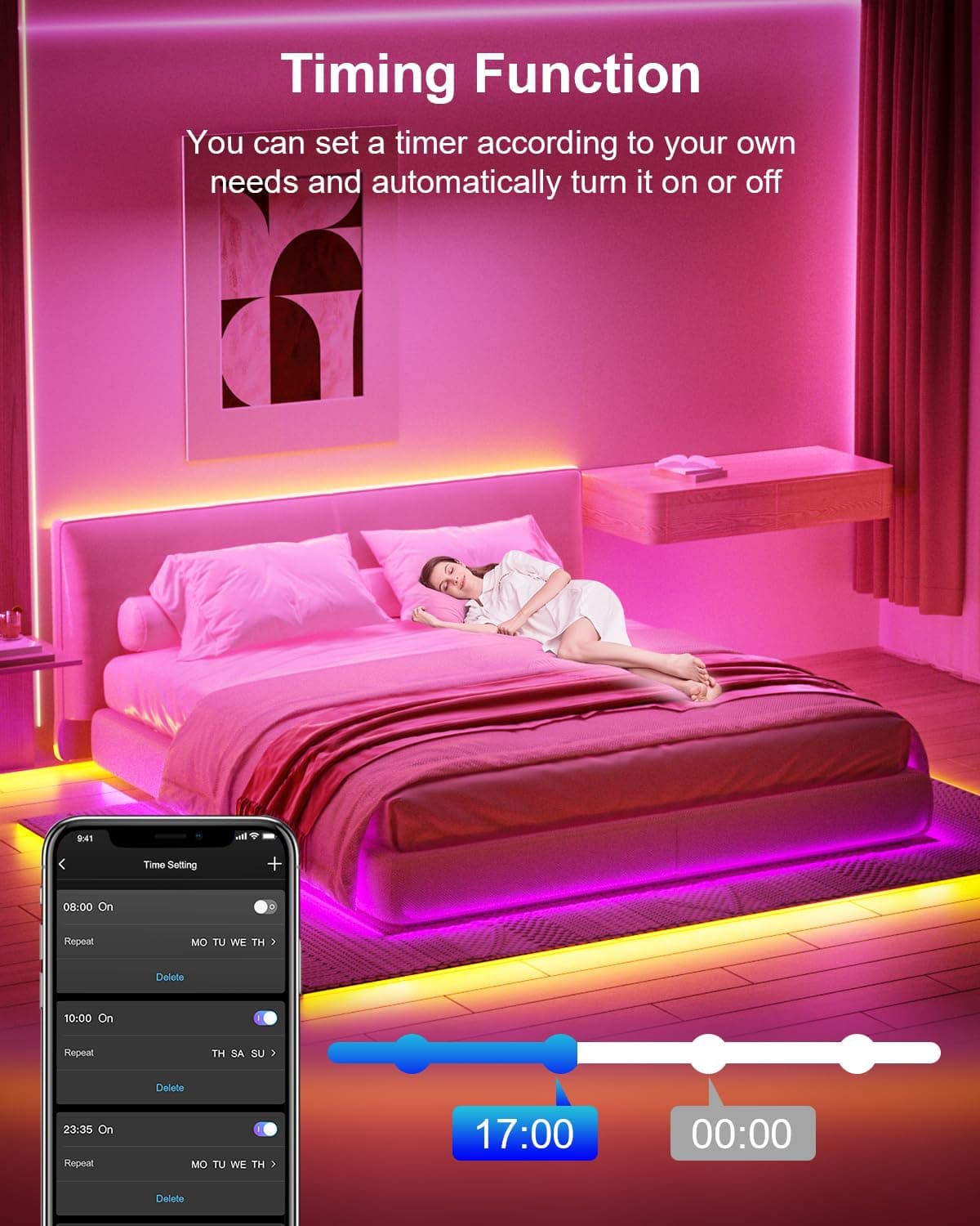 Nexillumi 10M LED Strip Lights, Smart Bluetooth Light Strips with App & Remote, Colour Changing LED Tape Lights, Music Sync Dimmable RGB Lighting for Bedroom, Living Room, Kitchen, Ceiling & Party — view 4