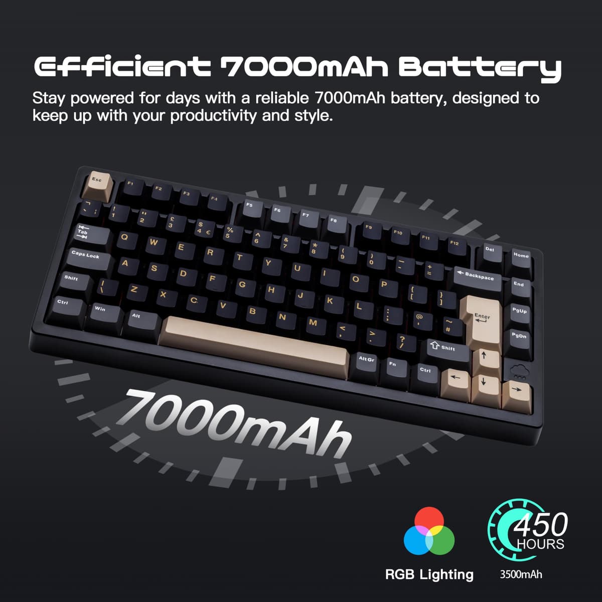 WOBKEY Rainy 75 Aluminum Cocoa Switch Mechanical Keyboard with Superior Acoustics, Wired, BT, 2.4G wireless Connectivity (Pro - Black(UK-ISO)) — view 4