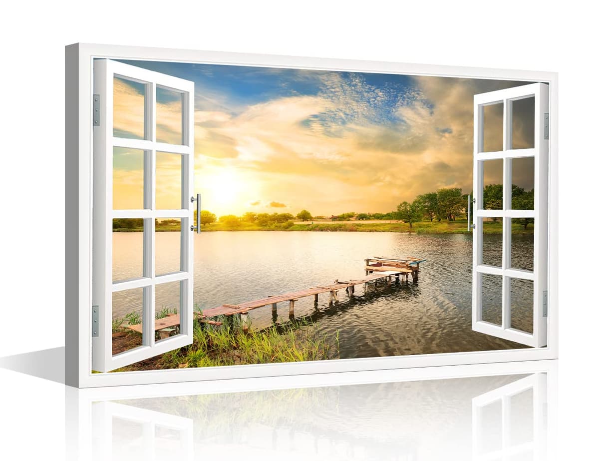 TISHIRON 3D Window View Seaside Effect Canvas Wall Art Prints for Living Room Bedroom Decor Office Kitchen Home Decoration Framed Ready to Hang 12x18inch — view 37