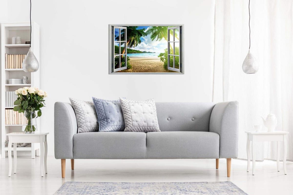 Beach Sunset View 3D Window Effect Canvas Wall Art Picture Print (24X16), Bedroom — view 4