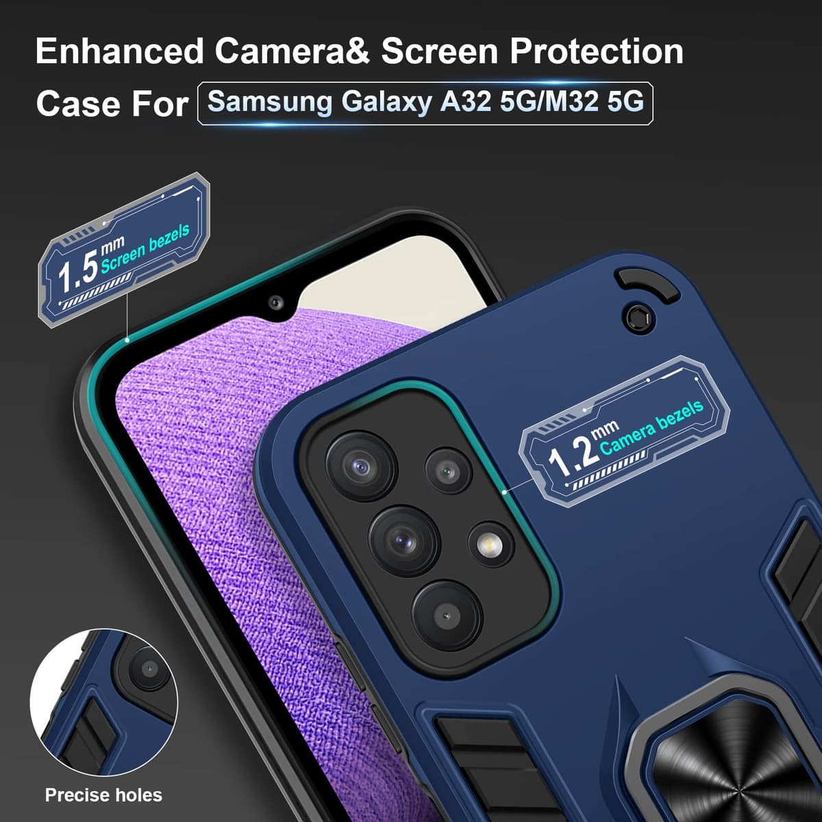 Funda para CMF Phone 2 Pro, Carcasa Antigolpes con Soporte anular metálico, Case Protectora de Grado Militar, Negro — view 68